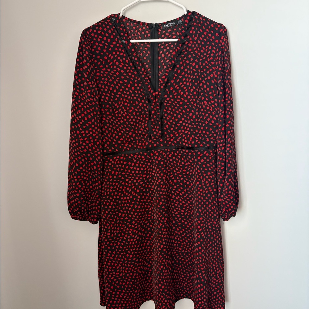 Women’s Nasty Gal Red and Black Cheetah / Dot Dress Size 8